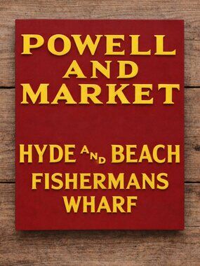 San Francisco California Cable Car Sign Fisherman Wharf Powell Market Hyde Beach